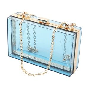 NWT Acrylic clutch with removable gold chain in translucent blue